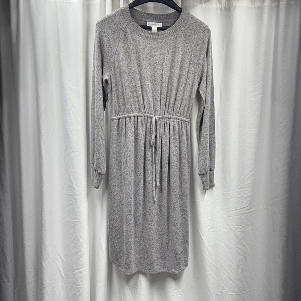 Motherhood Maternity NWT Gray Knit‎ Drawstring Waist Long Sleeve Midi Dress
